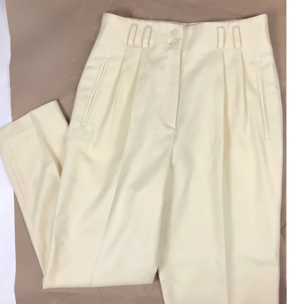 vintage high waisted wool pastel yellow trousers